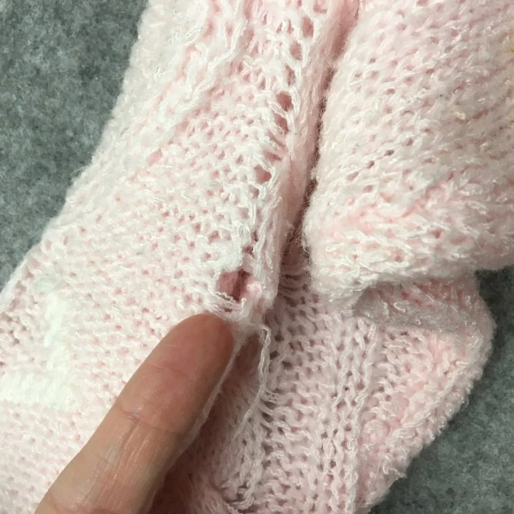 Vintage Grandma Sweater M Pastel Pink Cable Knit Oversized Balloon Sleeve White